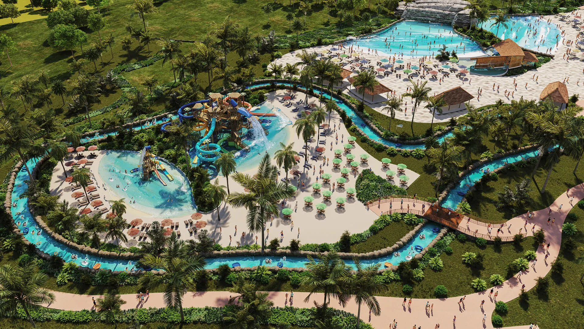 Piscinas e atrações de parque, imagem fornecida para a campanha